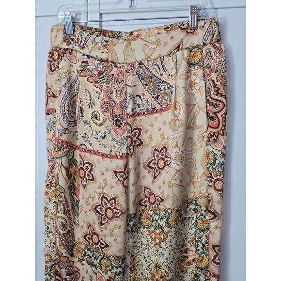 Rachel Zoe Womens Wide Leg Satin Pants Large Multicolor Floral Pull On Boho Hipp - Picture 2 of 6
